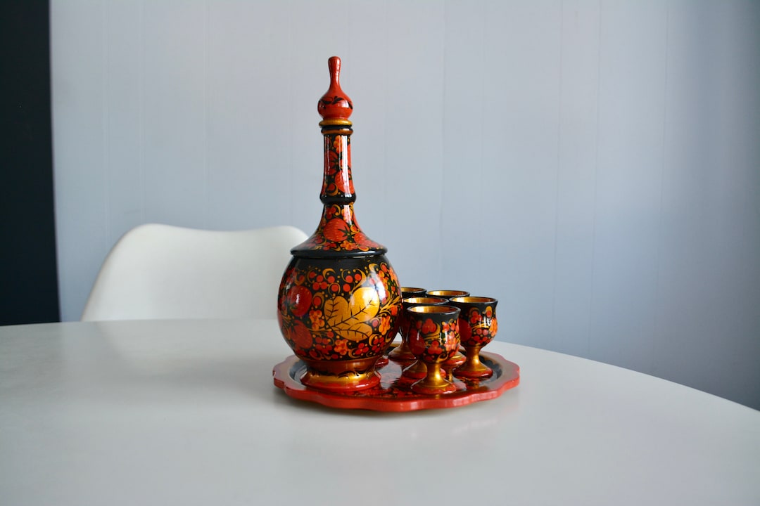Ensemble De Cuisine Vintage Soviétique Style Khokhloma - Année 1984 - URSS Original