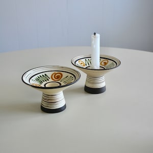 Vintage 70s Ceramic Small Hand Painted Candlestick. Rounded Mid Century Table Candlestick. Italian Ceramics 1960 Retro Mid Century Design