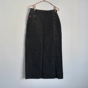 Vintage COBRA 80s Black Denim Split Midi Skirt. Denim Side Buttoned Wrap Skirt. NOS Dead Stock High Waisted Black 1980 Classic Jean Skirt