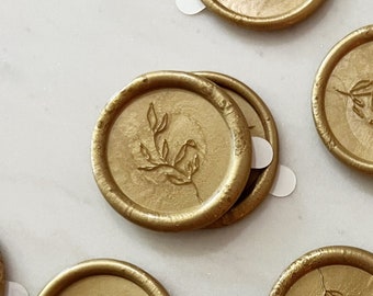 Adhesive Wax Seals / Seal / Sticker / Peel and Stick / Minimalist Abstract Leaf / Gold Leaf