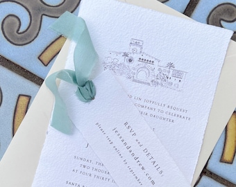 Custom Venue Illustration Wedding Invitations, Invite Suite, Santa Barbara Courthouse