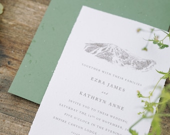 Venue Illustration Wedding Invitations, Invite Suite, Mountain, Cabin, Woods, Forest, Park City, Deer Valley