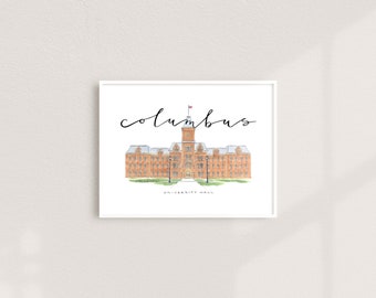 Columbus, Ohio (University Hall, Ohio State, OSU) Art Print 8.5" x 11"