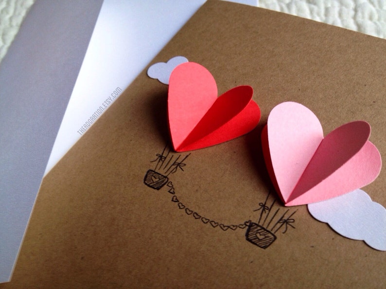 Couple Heart Hot Air Balloon Card red / pink image 3