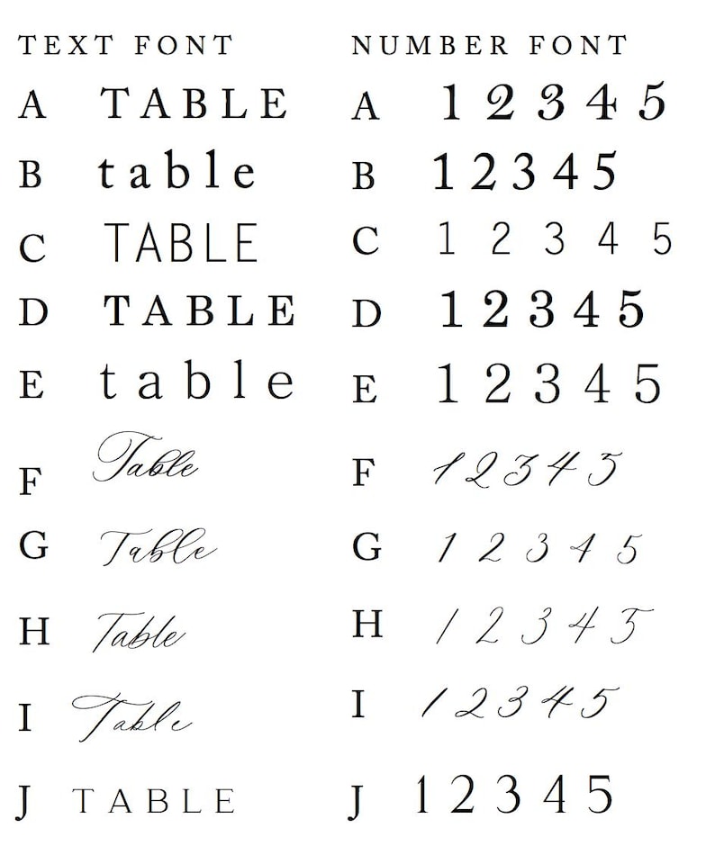 Op de afbeelding: Een witte achtergrond toont verschillende tekst- en nummerlettertypen. De woorden "TEXT FONT" en "NUMBER FONT" staan bovenaan. De tekstlettertypen omvatten hoofdletters en kleine letters, en de nummerlettertypen tonen de cijfers 1 tot en met 5.