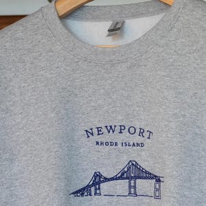 Newport, Rhode Island Embroidery Embroidered Unisex Crew Neck Sweatshirt | Gildan (Claiborne Pell Newport Bridge)