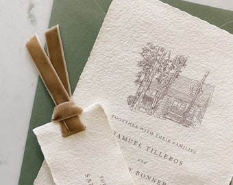 Venue Illustration Wedding Invitations, Invite Suite, Cabin, Woods, Forest,  Oakleaf Cottage