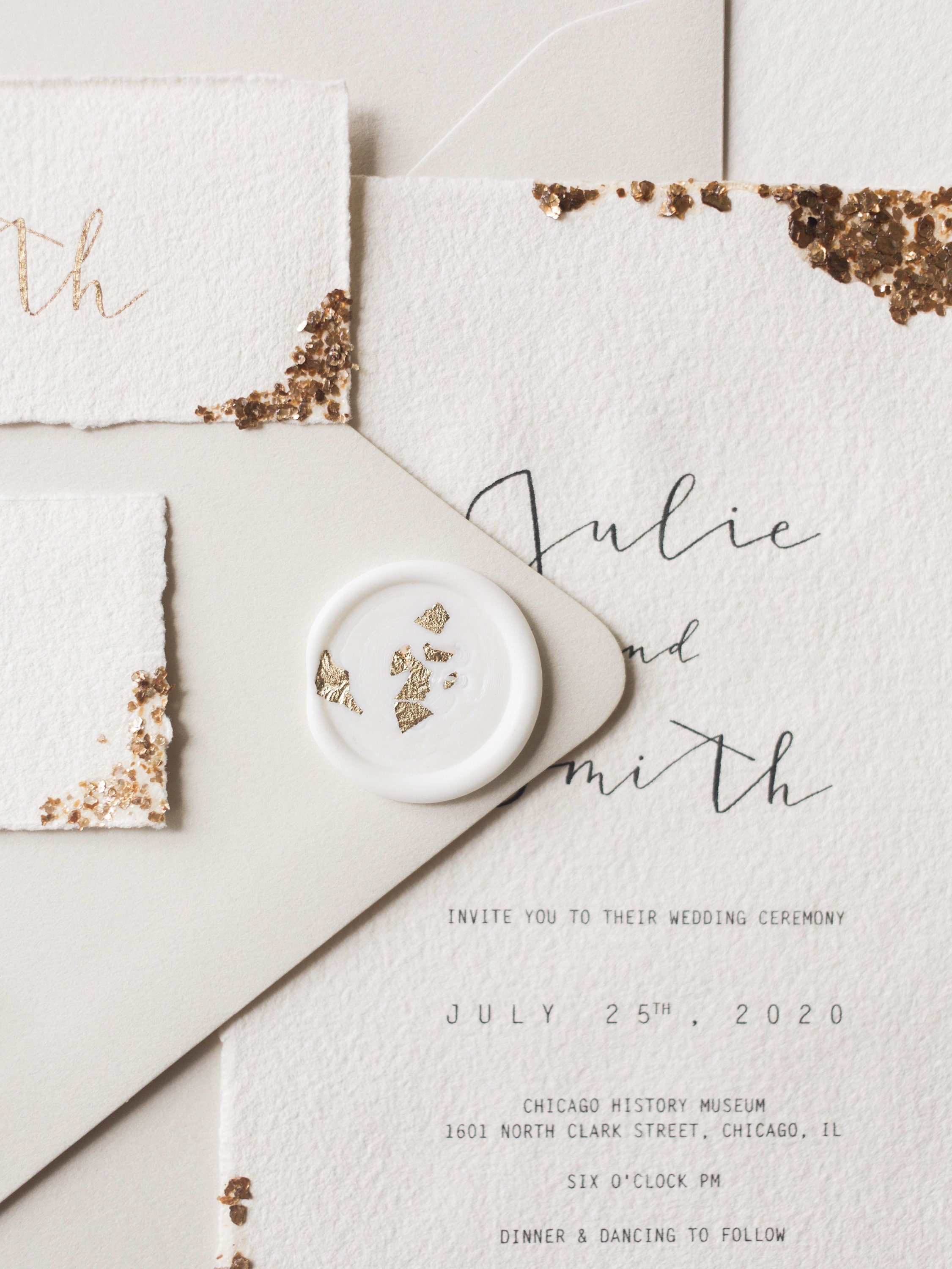 Gold Texture Flakes Wedding Invitations Sample Invite Suite / Etsy