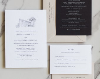 Custom Venue Illustration Wedding Invitations, Invite Suite - Pine Knob Carriage House