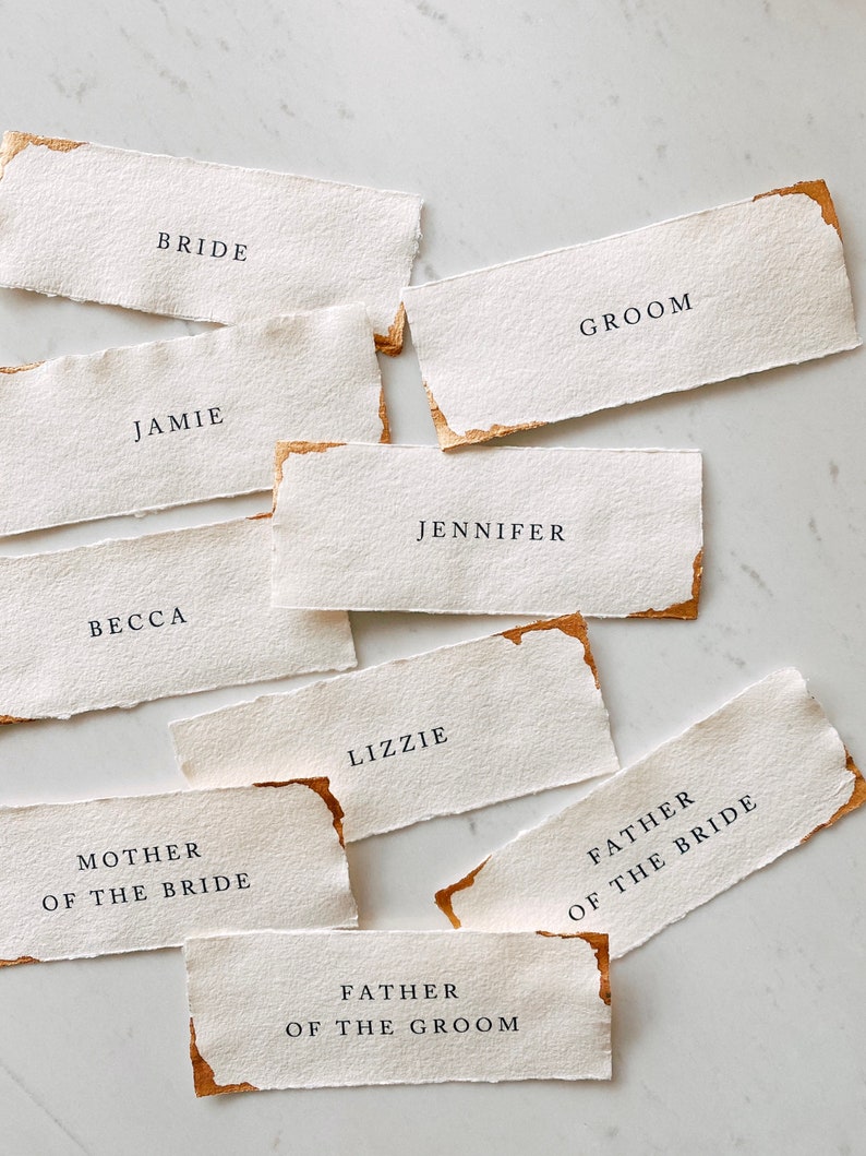 Gold Dipped Handmade Paper Name Tag / Nametag/ Tags / Etsy