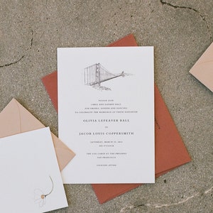 Venue Illustration Wedding Invitations, Invite Suite , Golden Gate Bridge, San Francisco