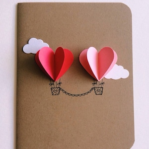 Couple Heart Hot Air Balloon Card red / pink image 1