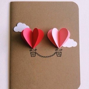 Couple Heart Hot Air Balloon Card ( red / pink )