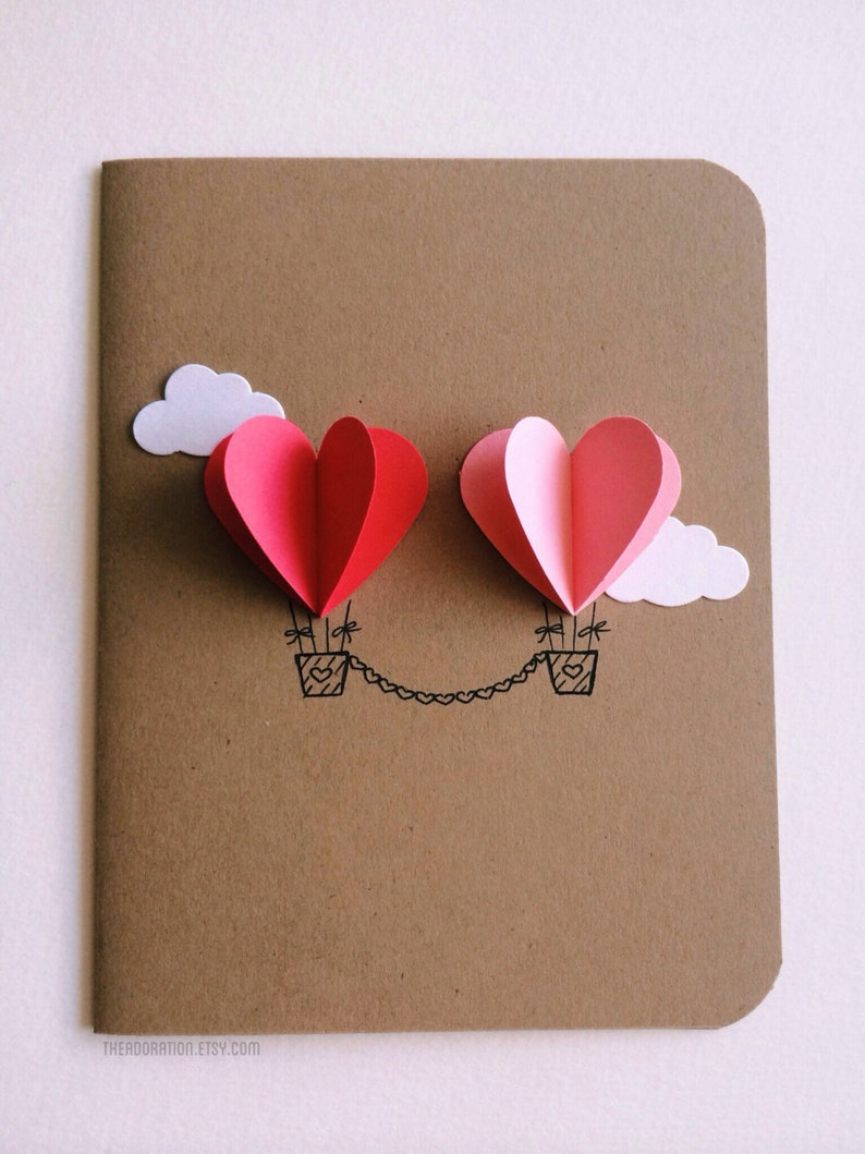 Couple Heart Hot Air Balloon Card red / pink image 1