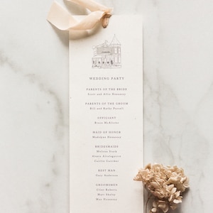 Tarjeta de ceremonia con cinta boda / cena de ensayo / menú de recepción / folleto del logotipo Bavaria Downs imagen 6