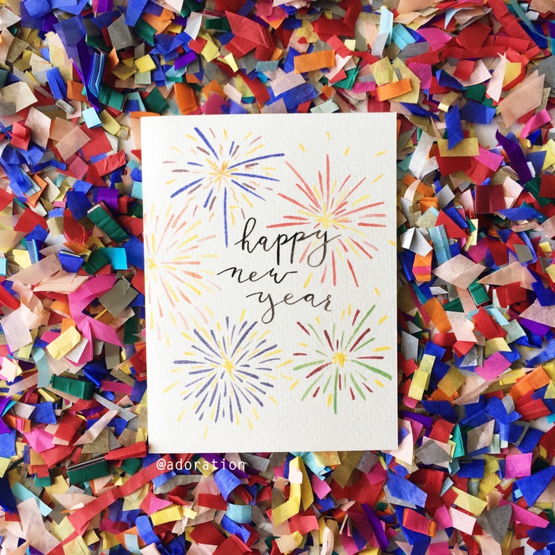 Happy New Year Fireworks Card / Card Set - Etsy