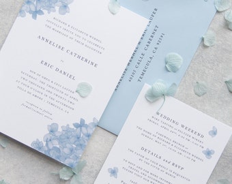 Hydrangeas | Hydrangea Wedding Invitation, Blue Flower, Invitations, Full Invite Suite, Save the Dates
