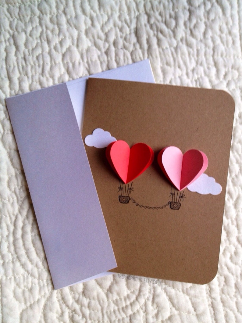 Couple Heart Hot Air Balloon Card red / pink image 2