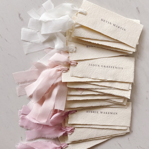Silk ribbon paper name tag / customized name / nametag/ tags / placecards / place card / table setting / escort card