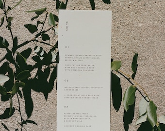 Cardstock Minimal Minimalist Aesthetic Recycled Paper Menus (Wedding / Rehearsal Dinner/ Reception Menu/ Logo Leaflet)