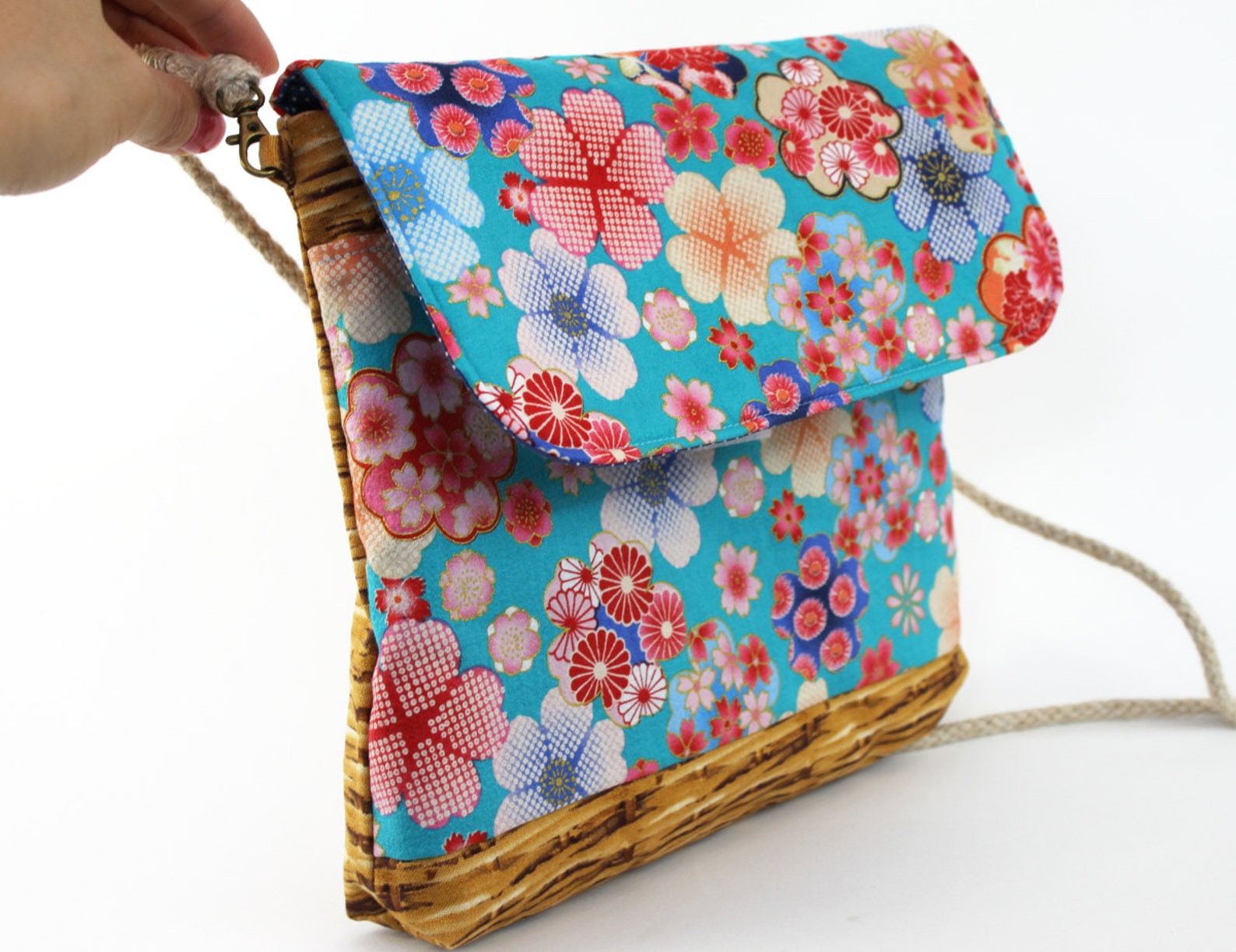 Japanese Shoulder Bag Beautiful Turquoise Cherry Blossoms X Etsy