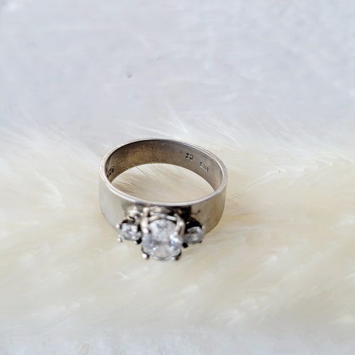 Vintage modern CZ diamond and sterling silver engagement ring size 6 Minimalist shops Promise Ring / Gift for Her