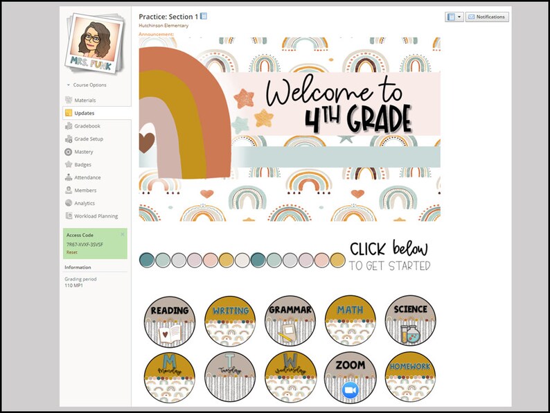 Boho Rainbow Themed Schoology and Google Sites Buttons and Etsy