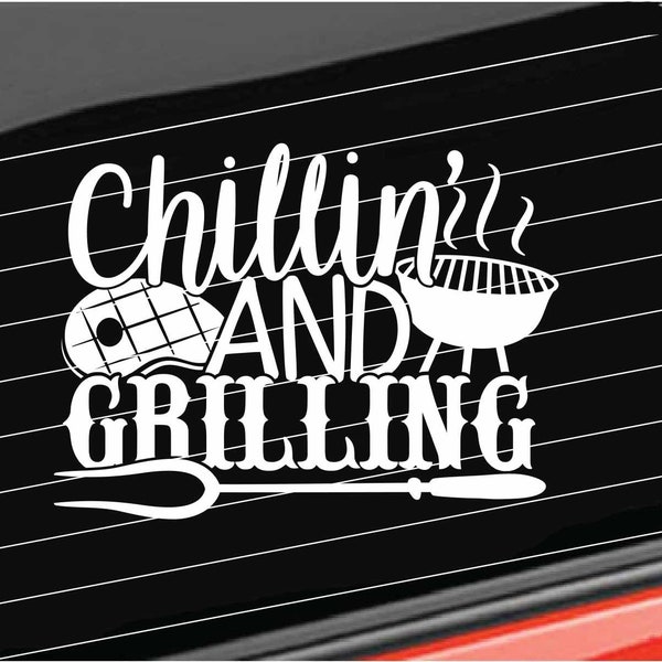 Grill Master Vinyl Decal, Chillin And Grilling Decal, Dad Grilling Decal Home Grill Car/Truck/Home/Laptop/Computer/Phone Decal