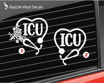 ICU Nurse Vinyl Decal, ICU Nurse Stethoscope Decal, Nurse Stethoscope Home/Laptop/Computer/Truck/Car Bumper Sticker Decal