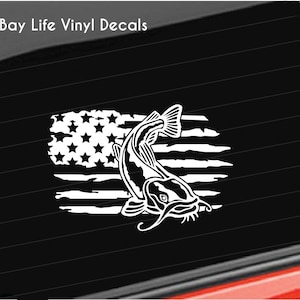 Catfish Vinyl Decal, American Catfish Fishing Vinyl Decal, Distressed Flag Catfish Decal Car/Truck/Home/Laptop/Computer/Tackle Box Decal