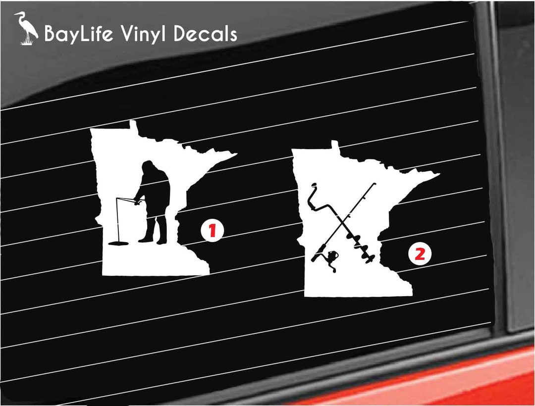 Minnesota State Ice Fishing Vinyl Decal, Lake Minnesota Ice Fishing ...