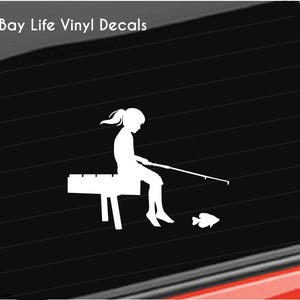 Girl Fishing on Pier Vinyl Decal, Girl Fisherman Vinyl Decal, Kids on Pier Fishing Decal Home/Laptop/Computer/Truck/Car Bumper Sticker Decal
