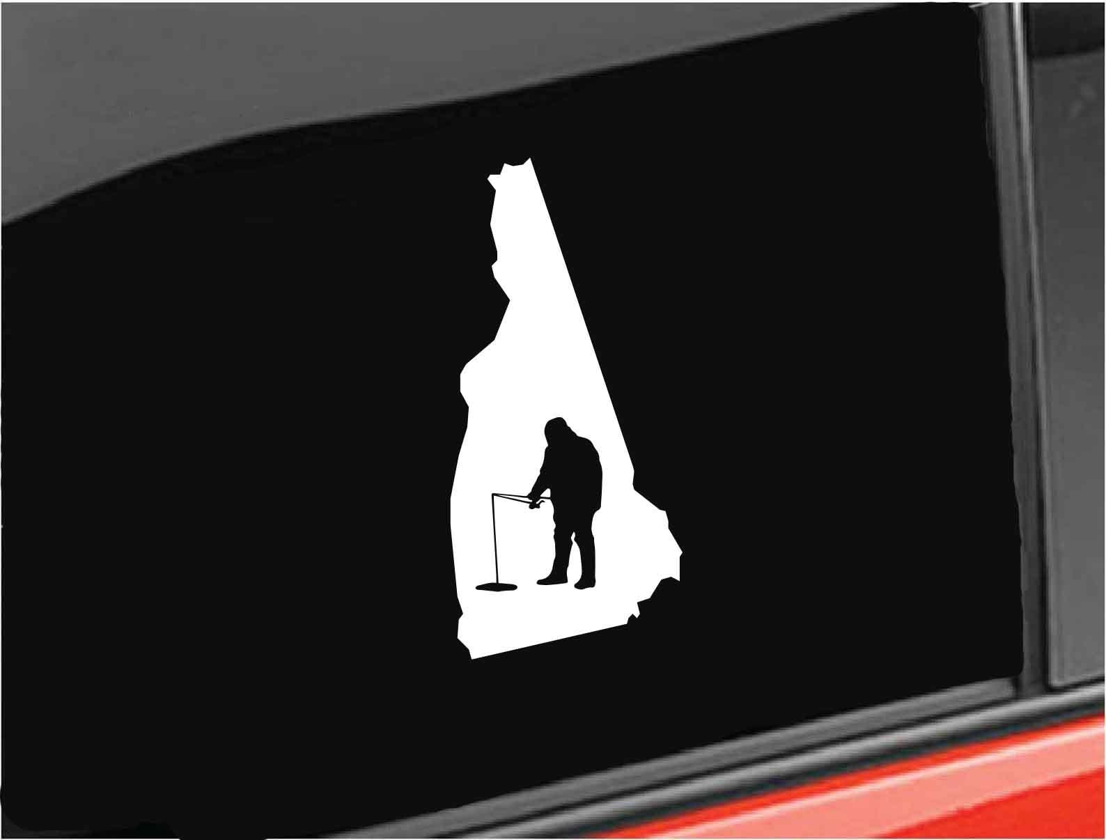 New Hampshire State Ice Fishing Vinyl Decal, Ice Fishing Vinyl