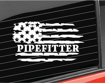 Pipefitter Vinyl Decal | Distressed America Flag Pipefitter Decal | Home/Laptop/Computer/Truck/Car Bumper Sticker Decal