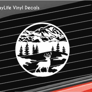 Deer Hunting Decal, Deer In Woods Decal, Hunting Decal, Deer Antlers Hunting Home/Laptop/Computer/Truck/Car Bumper Sticker Decal