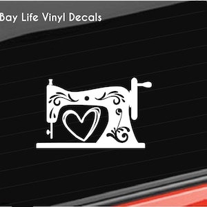 Sewing Vinyl Decal, Sewing Machine with Handle Crank Decal, Sewing Sticker Home/Laptop/Computer/Truck/Car/Tumbler Sticker Decal