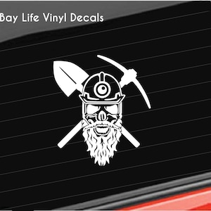 Coal Miner Hardhat Vinyl Decal, Bearded Skull Coal Miner Decal Miner Car/Home/Laptop/Computer/Truck/Car Bumper Sticker Decal