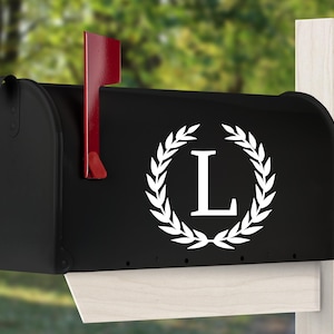 Monogram Mailbox Vinyl Decal, Wreath Custom Letter, Mailbox Last Name Letter Decal, Personalized Mailbox Name Decal