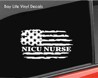 NICU Nurse Vinyl Decal, Distressed America Flag NICU Nurse Sticker