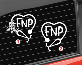Family Nurse Practitioner Heart Vinyl Decal, FNP Stethoscope Sticker