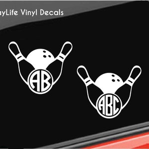 Bowling Personalized Vinyl Decal, Bowling Custom Initials Monogram Bowling Decal, Home/Laptop/Computer/Truck/Car Bumper Sticker Decal