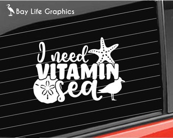 Summer Beach Vinyl Decal, I Need Vitamin Sea Decal, Sun Ocean Vacation Home/Laptop/Computer/Tumbler/Truck/Car Sticker Decal