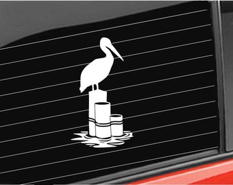 Pelican Vinyl Decal, Pelican Bird on Pole Vinyl Decal, Water Bird Lake Pond Car/Truck/Home/Laptop/Computer/Phone Decal