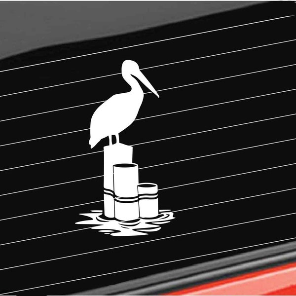 Pelican Vinyl Decal, Pelican Bird on Pole Vinyl Decal, Water Bird Lake Pond Car/Truck/Home/Laptop/Computer/Phone Decal