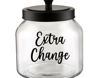 Money Jar Label Decal / Extra Change Coins Label / Home Organization Labels, Money Jar Decal