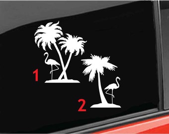 Flamingo Palm Trees Vinyl Decal, Palm Trees Vinyl  Decal, Flamingo Decal Car/Truck/Home/Laptop/Computer/Phone Decal