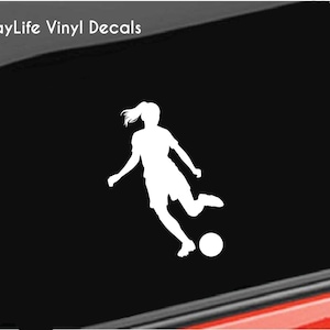 Woman Soccer Player Vinyl Decal, Girl Soccer Decal, Female Soccer Sticker Home/Laptop/Computer/Tumbler/Truck/Car Bumper Sticker Decal