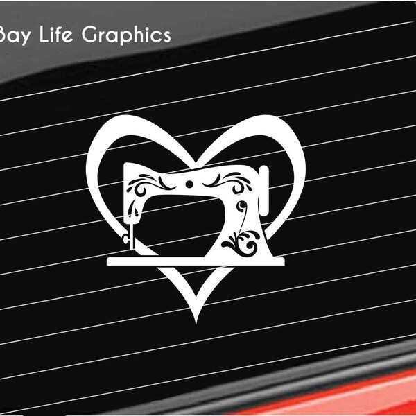 EZSTIK Sewing Machine Heart *I911* 6x6 Inch Vinyl Car Decal Sticker - 788679545984