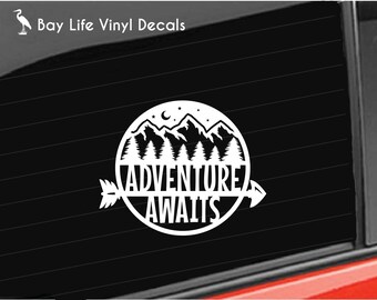 Adventure Vinyl Decal, Camping Hiking Mountains Forest Sticker