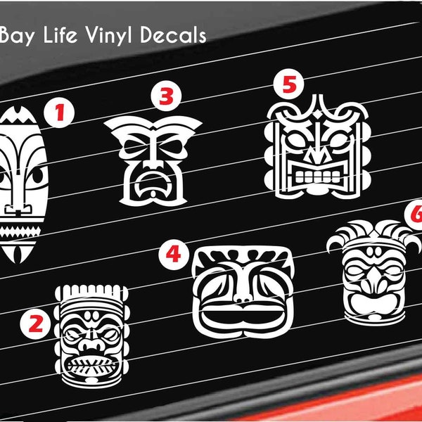 Tiki Heads Vinyl Decal, Tropical Hawaii Travel Decal, Various Tiki Heads Decal Car/Truck/Home/Laptop/Tumbler/Computer/Phone Decal